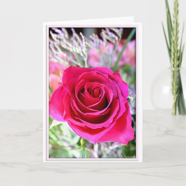 Carte de voeux rose de photo (Devant)