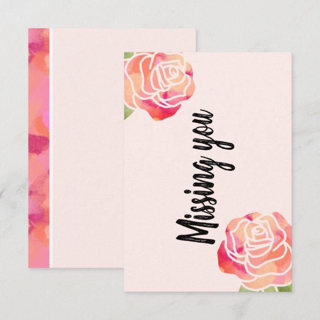 Carte de voeux rose "Missing you" (Devant / Derrière)