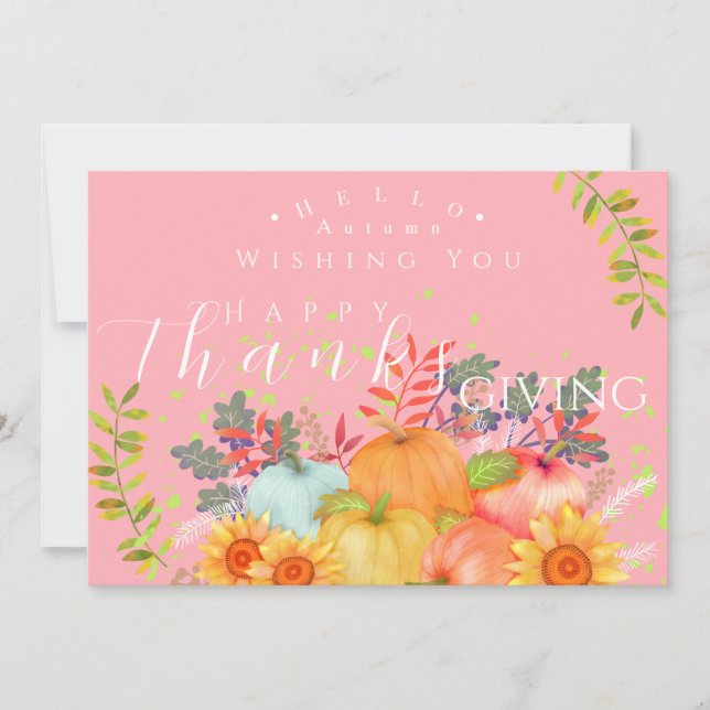 Carte de voeux rose Thanksgiving automne (Devant)