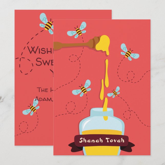 Carte de vœux Rosh Hashanah miel et abeille (Devant / Derrière)