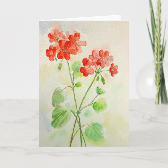 Carte de voeux rouge de géranium d'aquarelle (Devant)