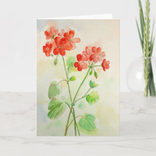 Carte de voeux rouge de géranium d'aquarelle