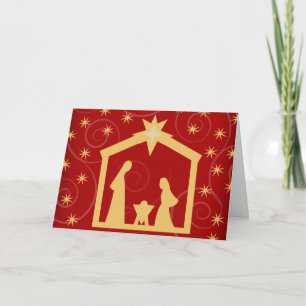 Carte de voeux rouge de nativité de Noël de nuit