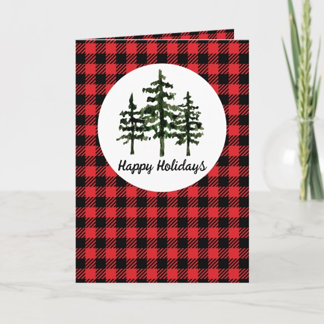 Carte de voeux Rouge Plaid Et Arbres À feuillage p (Devant)