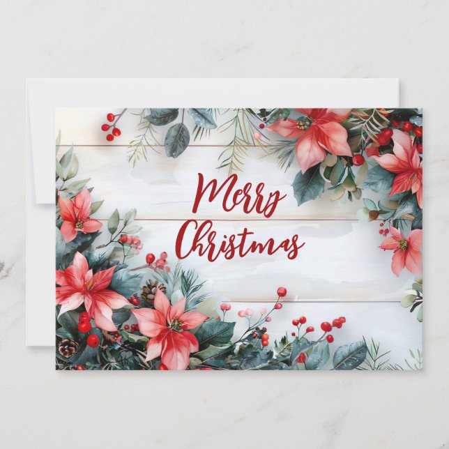 Carte de voeux Rustique Joyeux Noël avec Fleurs (Devant)