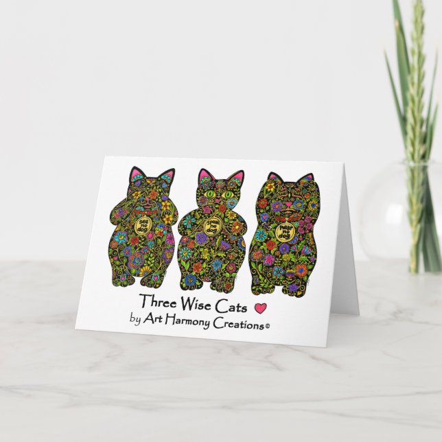 Carte de voeux sage de trois chats (Devant)