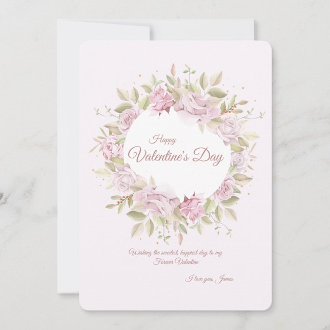 Carte de vœux Saint-Valentin Couronne de Roses (Devant)