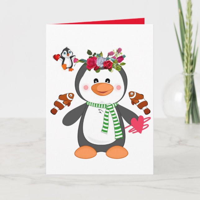 Carte de voeux Saint Valentin Penguin (Devant)