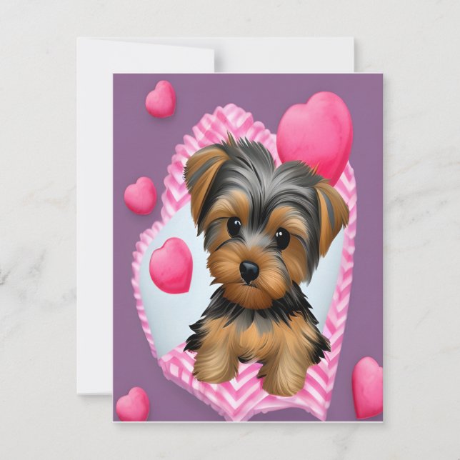 Carte de vœux Saint-Valentin Yorkie et cœurs (Devant)