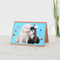 Carte de voeux Samoyed Puppy & Toy Birthday