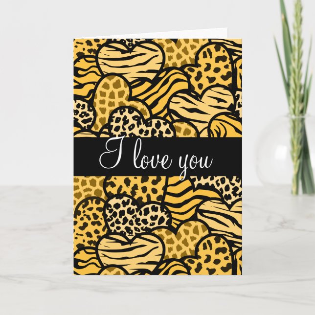 Carte de voeux sauvage jaune de coeurs je t'aime (Devant)