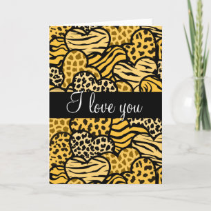 Carte de voeux sauvage jaune de coeurs je t'aime