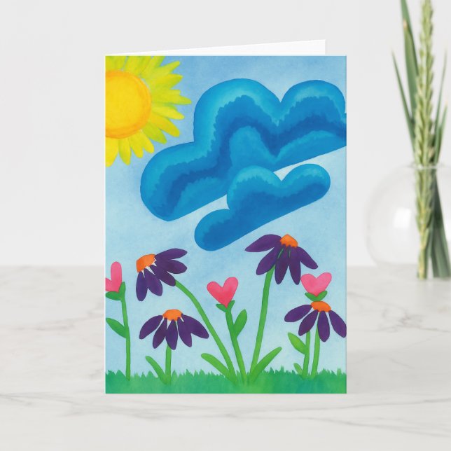 Carte de vœux simple aquarelle jour ensoleillé vie (Devant)