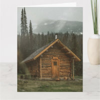 CARTE DE VŒUX SIMPLE CABANE EN RONDS DE BOIS