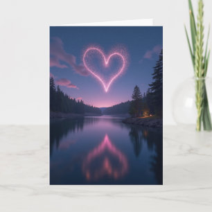 Carte de vœux simple cœur lumineux réfléchissant