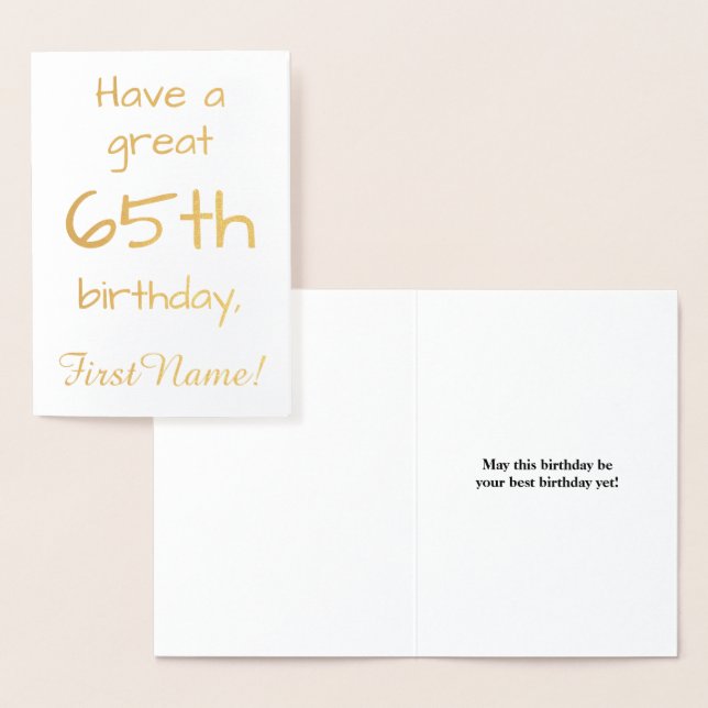 Carte de voeux simple Gold Foil 65e anniversaire (Affichage)