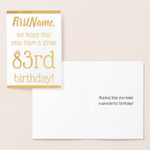 Carte de voeux simple Gold Foil 83e anniversaire