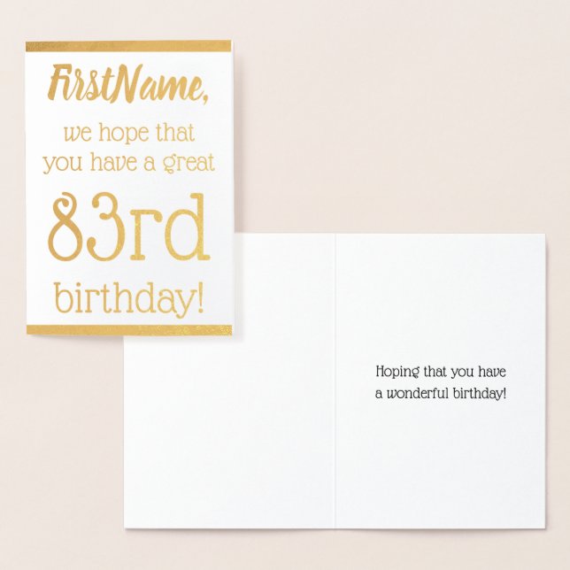 Carte de voeux simple Gold Foil 83e anniversaire (Affichage)