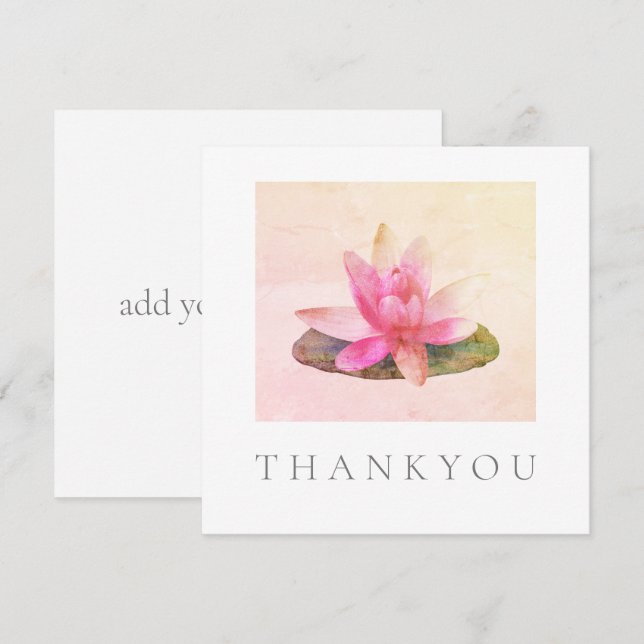 Carte de vœux simple: MERCI: LOTUS ROSE (Devant / Derrière)