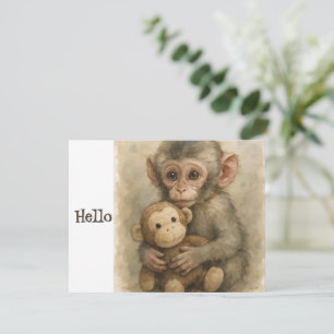 Carte de vœux singe bébé aquarelle mignonne