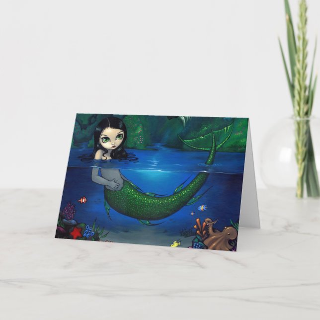 Carte de voeux "Sirène dans sa Grotte" (Devant)