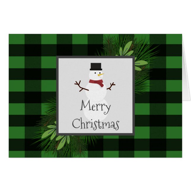 Carte de voeux Snowman Green Buffalo (Devant horizontal)