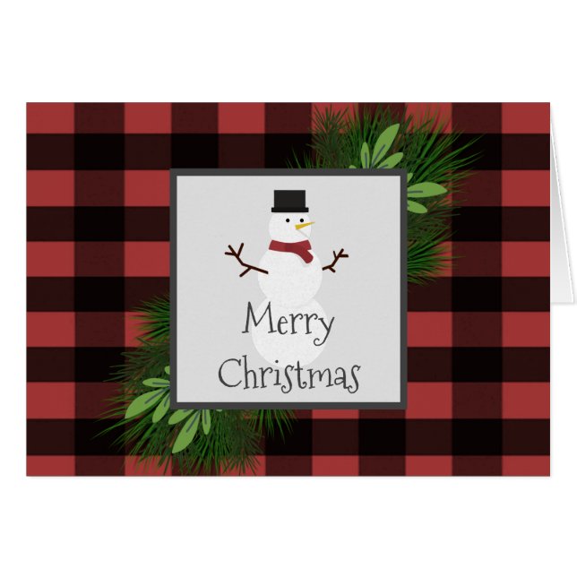 Carte de voeux Snowman Red Buffalo (Devant horizontal)