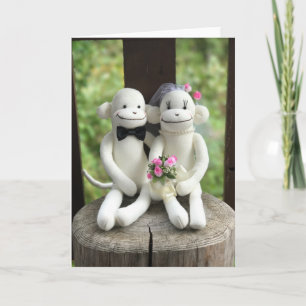 Carte de voeux Sock Monkey Mariage(Pink)