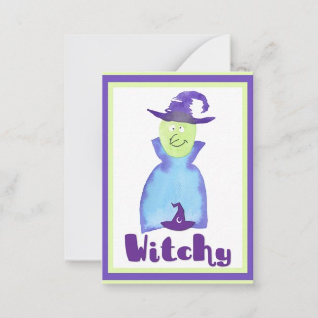 Carte de vœux sorcière de dessin animé violet pour (Devant)