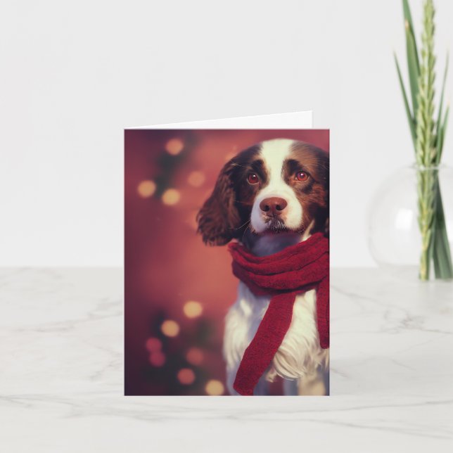 Carte de voeux Spaniel Puppy Springer d'hiver (Devant)
