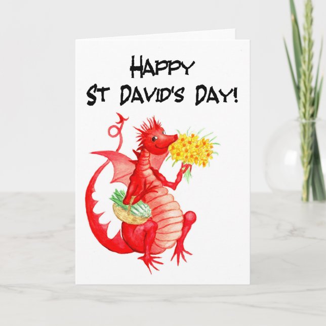 Carte de voeux St David's Day : mignon Dragon roug (Devant)