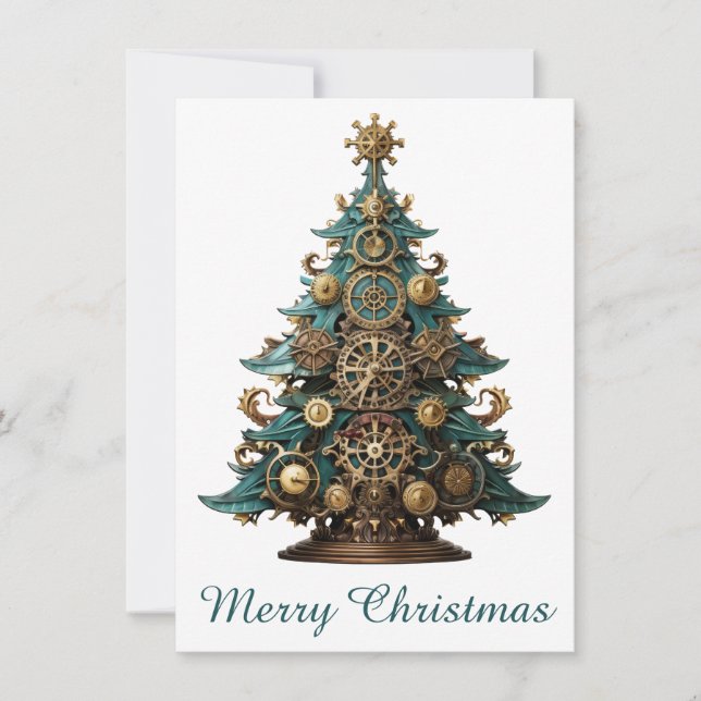 Carte de voeux Steampunk Christmas Tree (Devant)