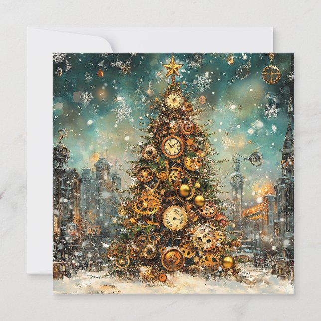 Carte de voeux Steampunk Christmas Tree (Devant)