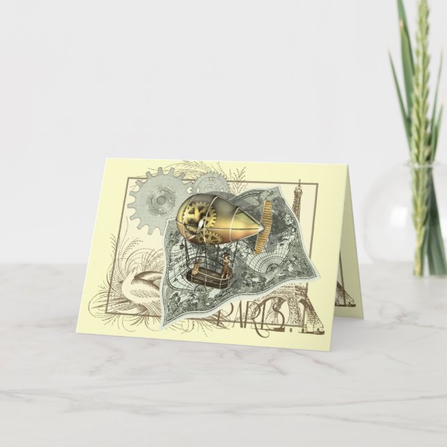 Carte de voeux Steampunk Dirigible (Devant)