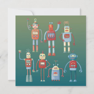 Carte de voeux Style 1950s Retro Fun Robots