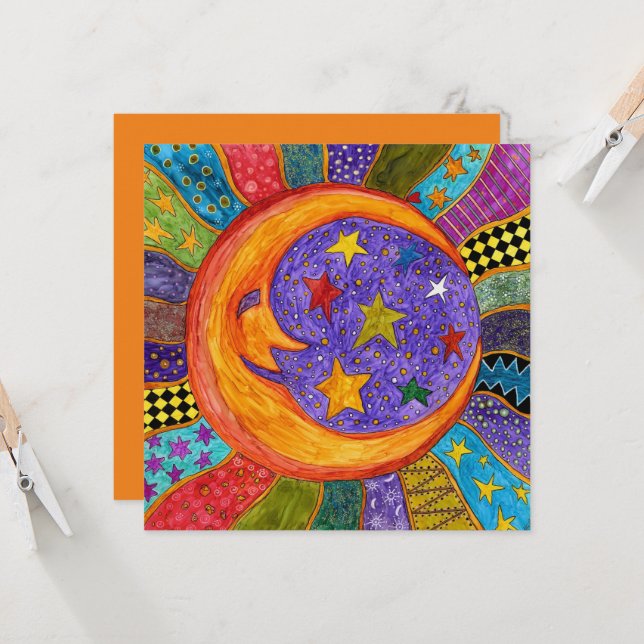 Carte de voeux Sun, Moon et Stars (Devant/Arrière en situation)