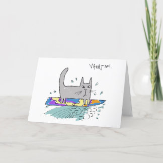 Carte de voeux surfante de chat