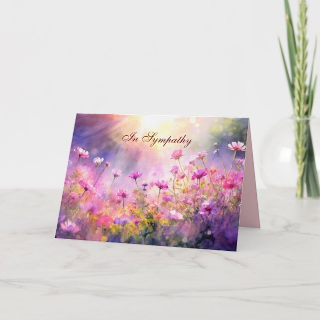 Carte de voeux Sympathie avec Fleurs Roses Rayons  (Devant)