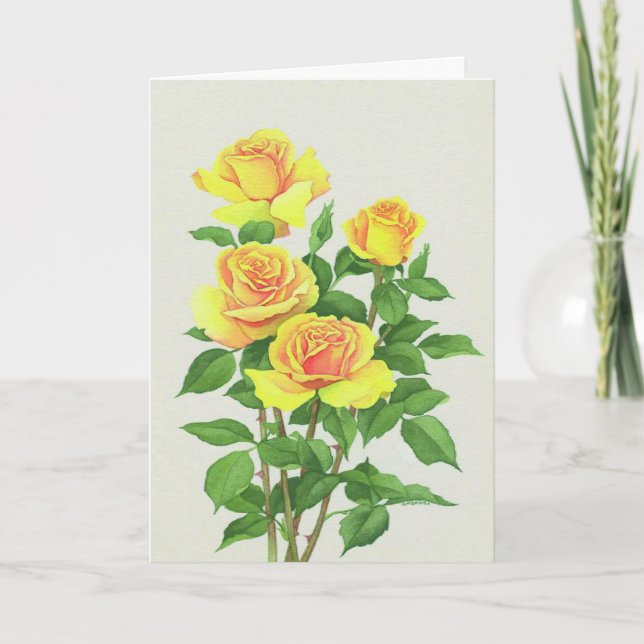Carte de voeux sympathique aux roses jaunes (Devant)