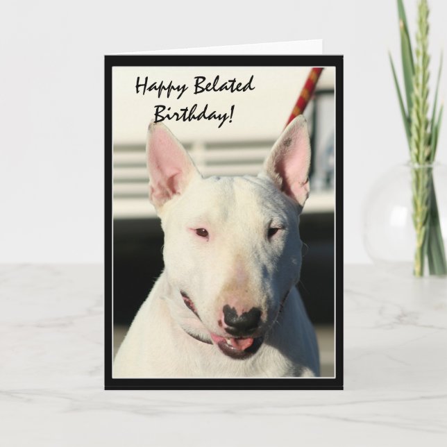 Carte de voeux tardive heureuse de bull-terrier (Devant)