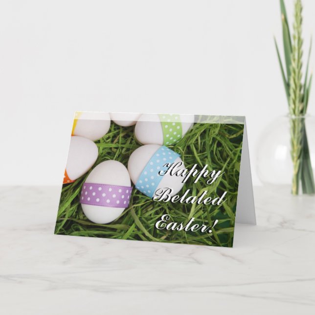 Carte de voeux tardive heureuse d'oeufs de pâques (Devant)