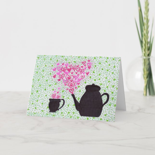 Carte de voeux - Teapot et Coeurs (Devant)