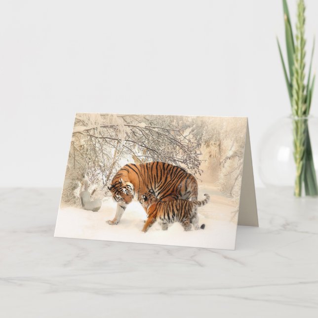 carte de voeux tiger maman et bébé (Devant)