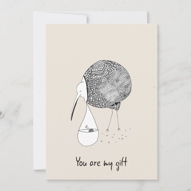 Carte de voeux tirée à la main Kiwi Bird portant b (Devant)