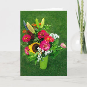 Carte de voeux : Tournesol & Bouquet de Zinnia_