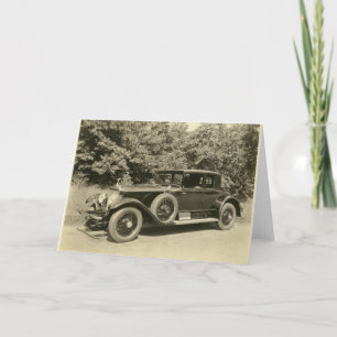 Carte de voeux très ancienne voiture