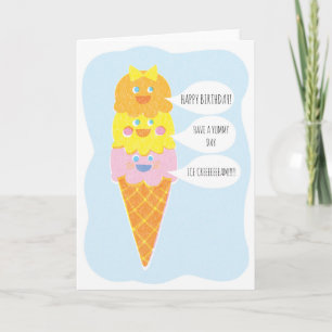 Carte de voeux triple de crème glacée de fille de