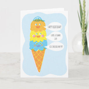Carte de voeux triple de crème glacée de garçon de