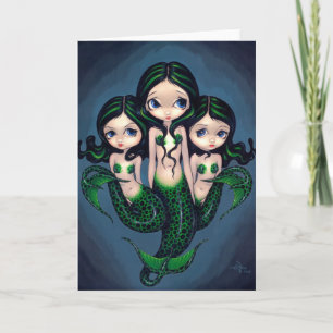 Carte de voeux "Triplets de sirène verte"