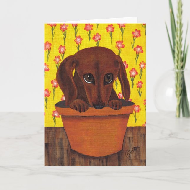 Carte de voeux trop mignonne de chien de teckel (Devant)